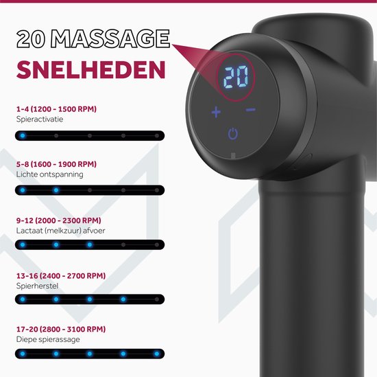 Northwall Massage Gun Professional Prime - Pistolet de massage avec étui et 7 accessoires dont une tête de massage en chêne - Appareil de massage sportif et de relaxation puissant et sans fil