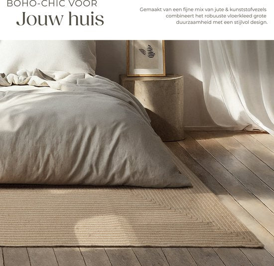 tectake® Tapis tressé - Style bohème - Tapis en jute pour l'intérieur - Durable, facile d'entretien, indéformable et anti-allergique - Tapis vintage - Tailles div. - 160x230 cm