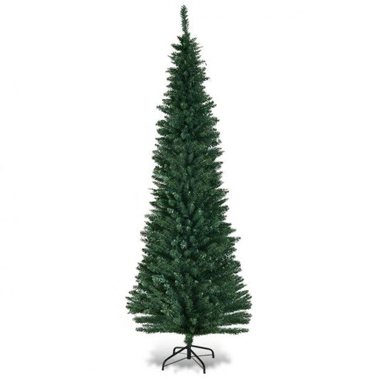 Coast - Sapin de Noël en forme de crayon - 210 cm et 700 pointes - avec support en métal et branches réalistes - pour l'intérieur et l'extérieur - PVC vert et métal