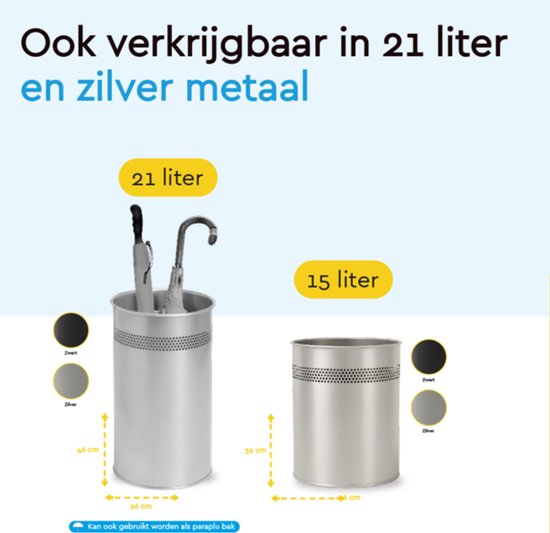 BRASQ Trashcan Metal Office/Home Use - Poubelle - Corbeille à papier - Rond - Poubelles - Noir 15 litres