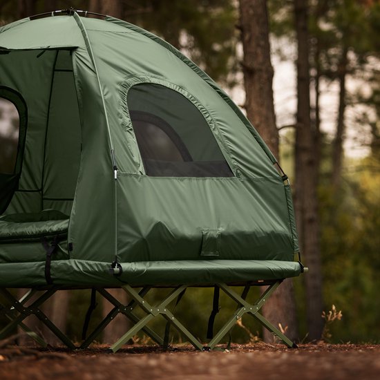 SoBuy OGS61-L-GR | Lit de camp pliable | 3 en 1 avec toit anti-UV + matelas gonflable + sac de transport | charge maximale 300 kg | 2 personnes