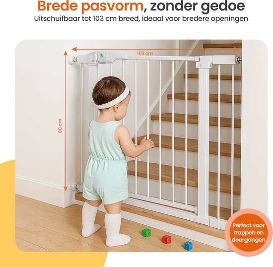 Goliving Porte d'escalier sans perçage - 2 pièces - 75 à 103 cm - Fixation par pince - Modèle à pince - Extensible - Métal - Barrière pour enfants - Barrière pour chiens - Blanc
