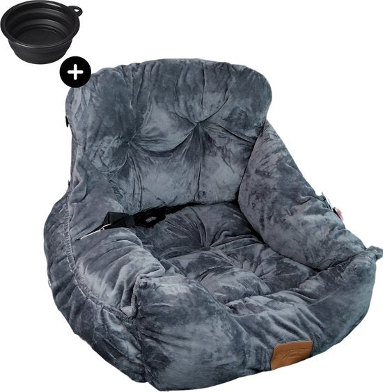 By Cee Cee Luxury Dog Basket Car - Dog Car Seat - Soft and Stylish - Dog Seat - With Safety Strap - Dark Grey Car Seat