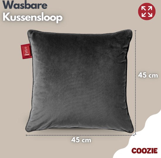 Coozie Heat Pillow Grey Velvet - Rechargeable électriquement - Oreiller chauffant sans fil - 45 x 45 cm
