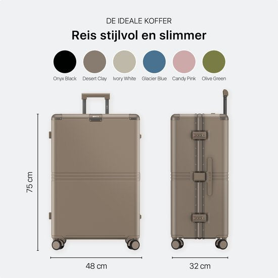 ONYX Hybrid Pro Check-in Suitcase Large 100 Litres - Polycarbonate recyclé et design sans fermeture éclair - Valise de voyage avec serrure TSA et roues pivotantes - Trolley léger avec compartiment pour ordinateur portable - Desert Clay