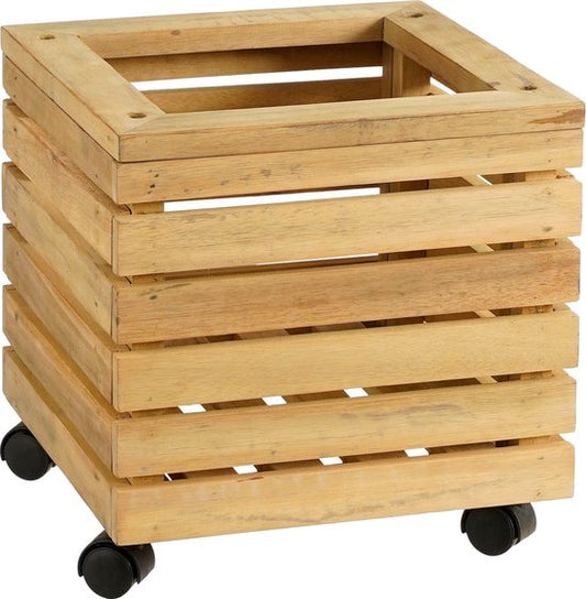 Mica Decorations Glenwood Jardinière carrée sur roues pour extérieur - L35 x L35 x H35 cm - Bois d'acacia - Marron
