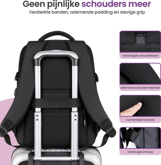 Gofun Backpack - 35L - 15.6-inch - Résistant à l'eau et antivol - Connecteur USB - Sac à dos - Cartable - Sacoche pour ordinateur portable - Noir