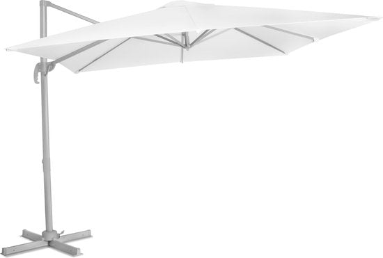 VONROC Premium Parasol flottant Pisogne 300x300cm - Comprend une base en croix et une housse de protection - Parasol carré - Rotation 360° - Inclinaison - Toile résistante aux UV - Blanc
