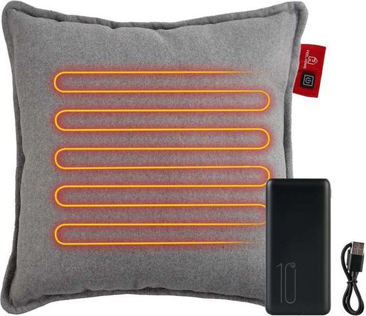 Feel Home - Oreiller chauffant - Gris solide 45x45cm - avec banque d'alimentation 10000mAh