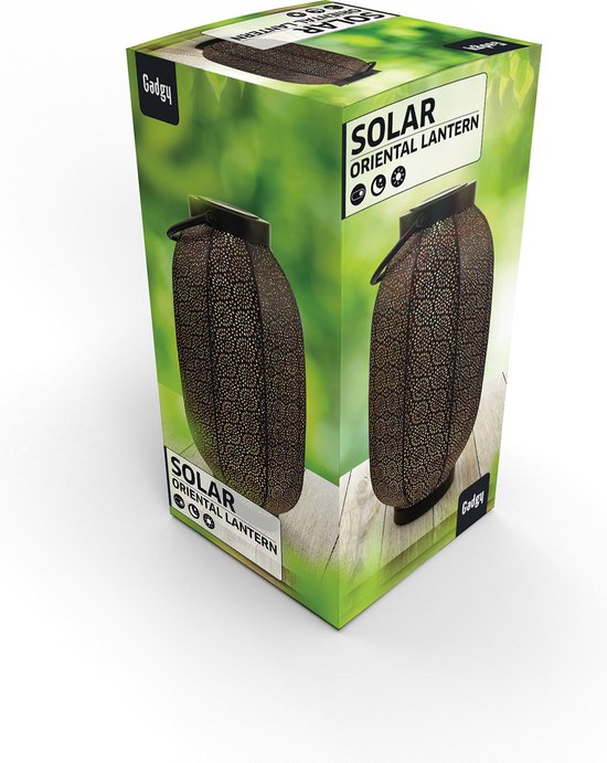 Gadgy Solar Lantaarn Bloem Groot - Solar tuinverlichting op zonneenergie - Led buitenverlichting met dag/nacht sensor - Tafellamp - Tuinlantaarn - Metaal - 36 x Ø20 cm - zwart / goud