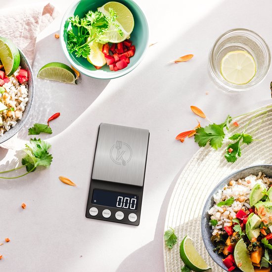 Kitchenwell digital mini precision kitchen scale - 0.01 à 200 grammes - 14.2 x 7.5 cm - balance de poche rechargeable par USB - balance de cuisine - noir