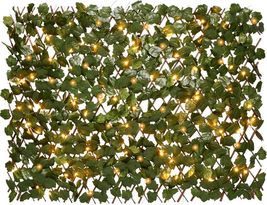 Brixy Haie Artificielle Solaire - Led - Extensible - 180 x 90 cm - Lierre artificiel - Plantes artificielles d'extérieur et d'intérieur - Imitation Plante - Lierre artificiel - Extensible - Luminaires - Eclairage