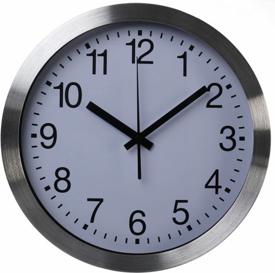 Horloge murale - Perel - ronde, analogique, 30 cm, affichage de l'heure radiocommandé (DCF), aluminium, argent