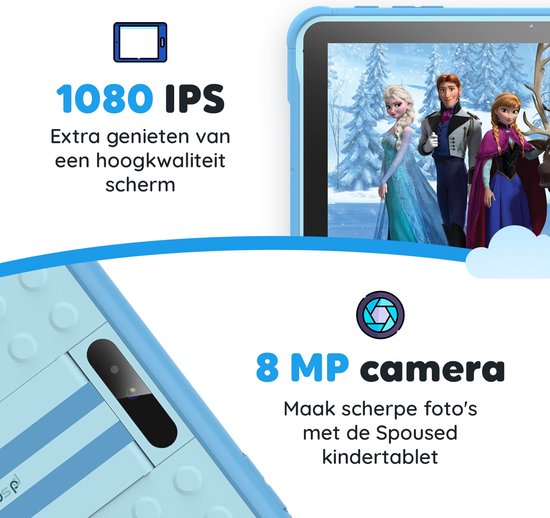 Tablette enfant Spoused - 10.1 Inch - Tablette enfant à partir de 3 ans - 64GB - 4GB RAM- 6000 mAh Battery - Incl. Protective cover & Parent Control app - Blue