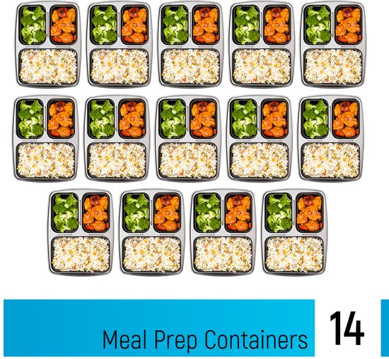 Fitcrafters Meal Prep Trays - Plateaux fraîcheur - Plateaux congélation - 14 pièces - 3 compartiments - 1L - sans BPA