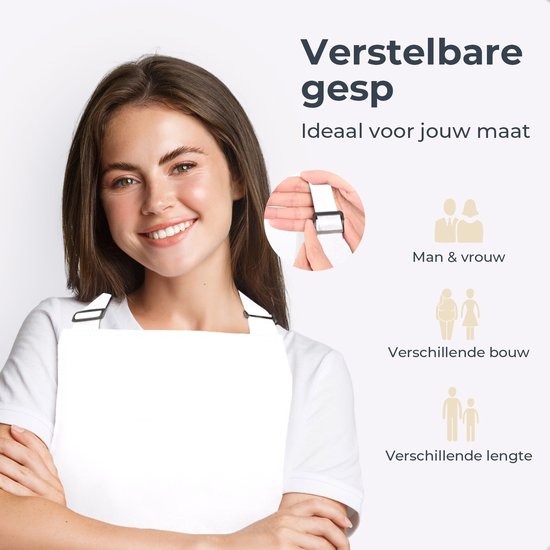 Tablier de cuisine - Résistant à l'eau et à la saleté - Tablier de cuisine professionnel - Tablier pour femmes et hommes - Tablier de traiteur - Unisexe - Boucle réglable - Compartiments extra-larges - Blanc