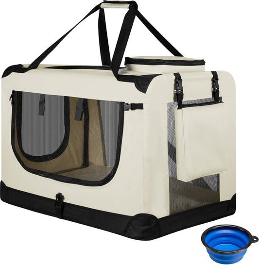 Juskys Boîte de transport pliante pour chien / Banc Lassie M - Beige - 42 x 60 x 44 cm