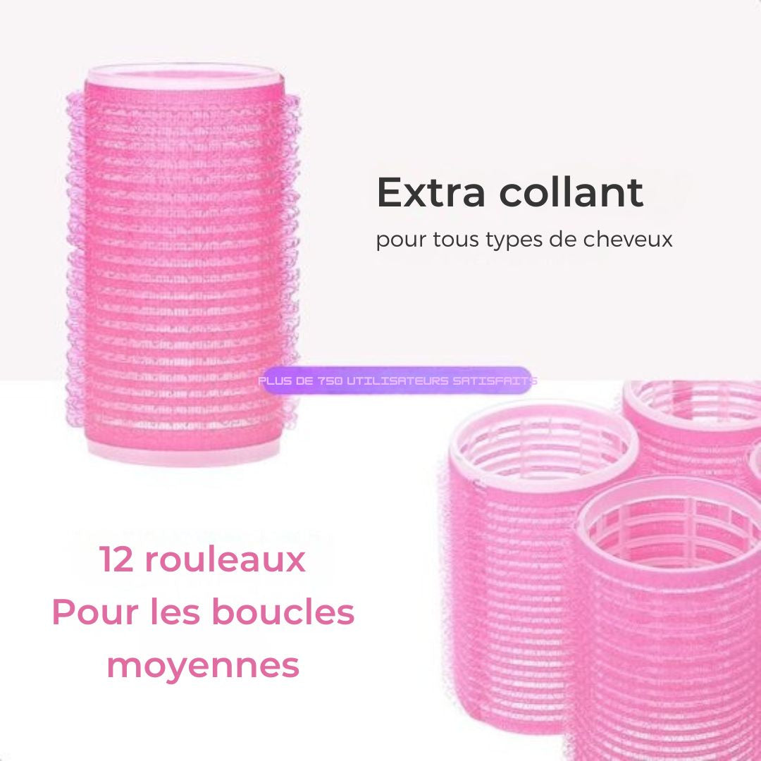 Rouleaux à cheveux pour boucles - Soft & Silky - 12 pack - 8 clips inclus - Autocollants - sans chaleur - Grandes - rose