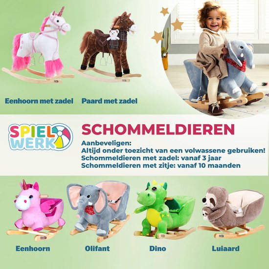 Spielwerk Fauteuil à bascule enfant dino avec ceinture de sécurité