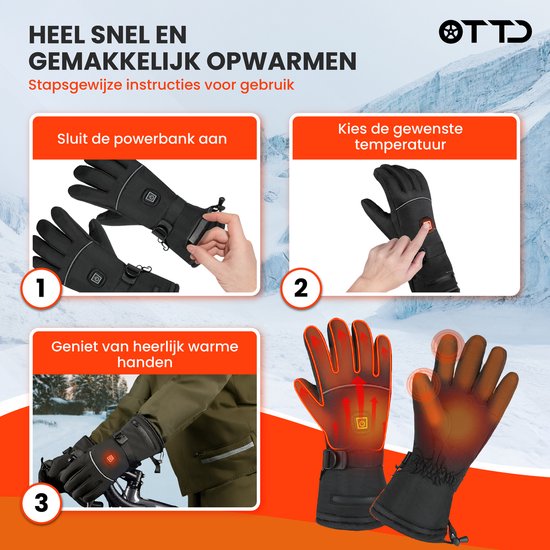 TTD® Gants chauffants rechargeables - Taille XL - Gants électriques chauffants - Moufles chauffantes - Gants chauffants à piles pour hommes et femmes - Unisexe