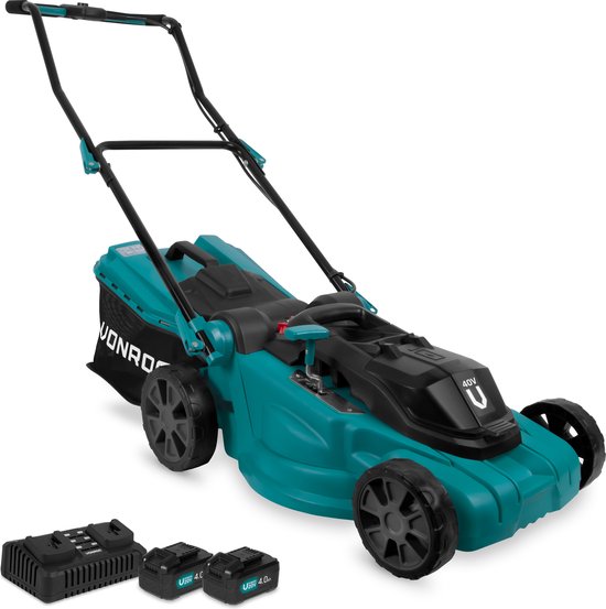 VONROC Tondeuse à batterie 40V - 38cm - Réglage central de la hauteur - Deux batteries 4.0Ah et double chargeur rapide inclus