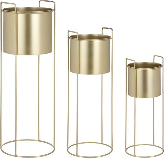 Mica Decorations Pot de fleurs Favani sur pied - Lot de 3 - H80 x Ø28 cm - Métal - Or