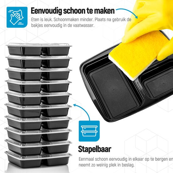 Fitcrafters Meal Prep Trays - Plateaux fraîcheur - Plateaux congélation - 14 pièces - 3 compartiments - 1L - sans BPA