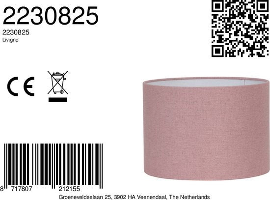 Light & Living Abat-jour cylindrique Livigno - Rose - Ø30x21cm - pour lampes de table, lampes suspendues