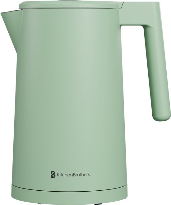 KitchenBrothers Bouilloire - 1,7L - Avec contrôle de la température - Électrique - Fonction maintien au chaud - Affichage - Double paroi - Cool-touch - 2200W - Vert pastel