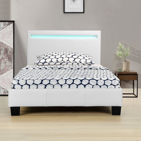 Lit rembourré Verona - 90 x 200 cm - blanc - éclairage LED