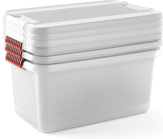 Kis K Latch Box L - Boîte de rangement avec couvercle - 43L - 59x39x28 - Transparent/Orange clips