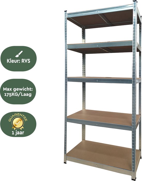 BRASQ Metal Rack Cabinet - Storage Rack - Wall Cabinet - Storage Cabinet 180x90x40cm - 5 Layer Cabinet 175 KG/shelf - 875 KG max