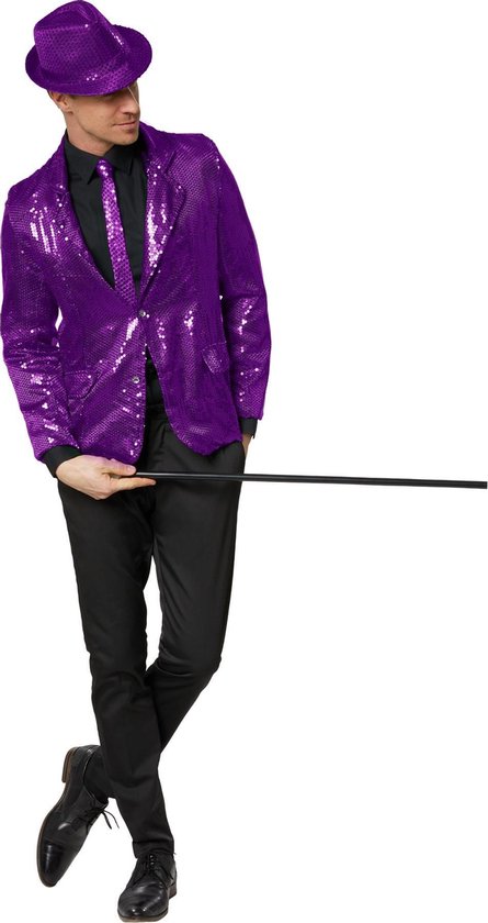 Dressforfun Manteau à paillettes homme lilas M - déguisement costume halloween déguisement partywear carnaval déguisement party dress - 303957