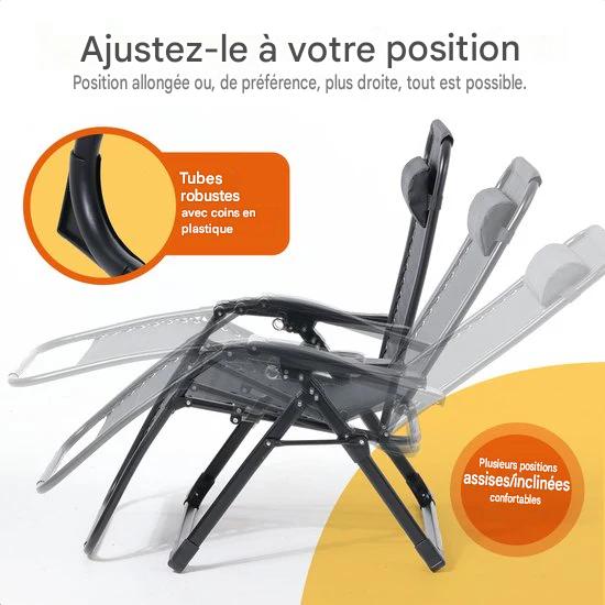 Chaise longue pliante Goliving - 3 pieds - 110 x 66 x 178 cm - Chaise de jardin réglable avec table - Chaise de camping pliante - Chaise longue d'extérieur - Chaise pliante de jardin - Noir