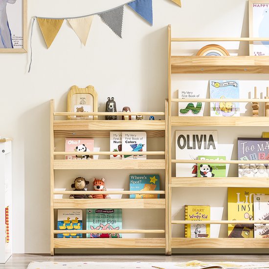 SoBuy KMB08-K-N Bibliothèque pour enfants, 4 niveaux, meubles, jouets, bibliothèque, meuble de rangement, étagère, chambre, nature, 60 x 12 x 80 cm