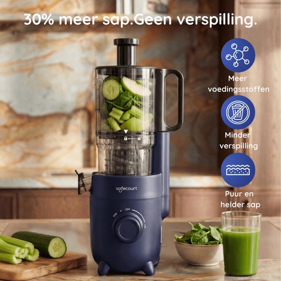 Safecourt Kitchen Slow Juicer - moteur puissant [technologie de pré-coupe et de pression à froid] - nettoyage facile - sans BPA - juicer Blue