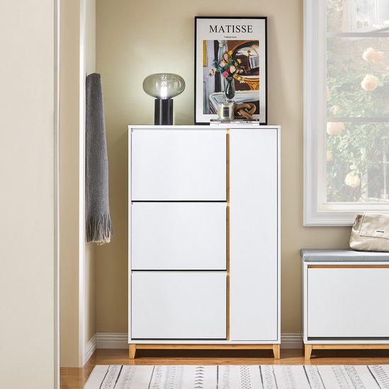 SoBuy FSR189-WN Meuble à chaussures - Bois composite blanc avec 3 abattants et porte