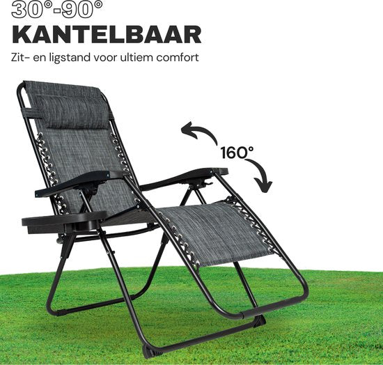 Vaive Luxury Garden Chairs Duo Set - Chaise de jardin et chaise longue réglables - 30°-90° réglable - Jardin - Métal - Noir