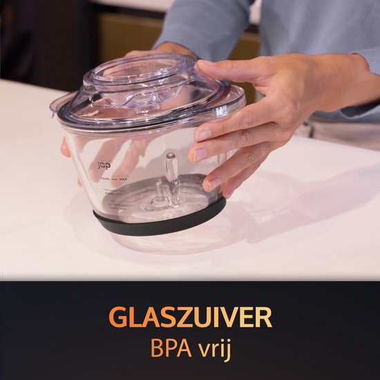 JAP Appliances Multi Chop + Expansion Pack - Hachoir avec bol en verre 600ml - Broyeur à glace, épluche-ail et batteur à oeufs - Lavable au lave-vaisselle - 400W
