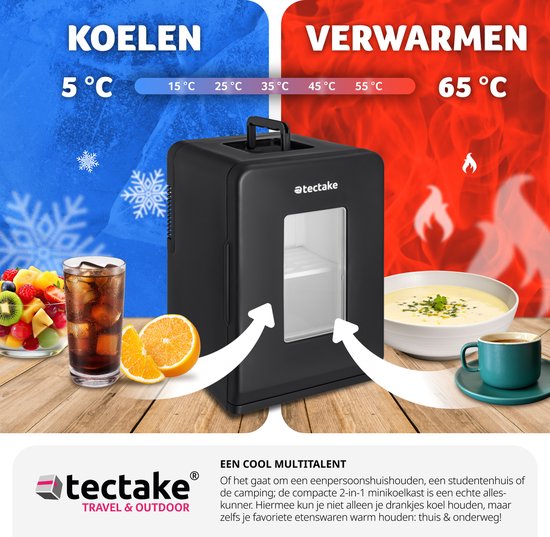 tectake® Mini Car Cooler - Mini bar portable 14L - Fonction 2 en 1 : refroidir et chauffer - Glacière électrique idéale pour les boissons, les médicaments ou le maquillage - Pour la maison ou en déplacement - Mode ECO