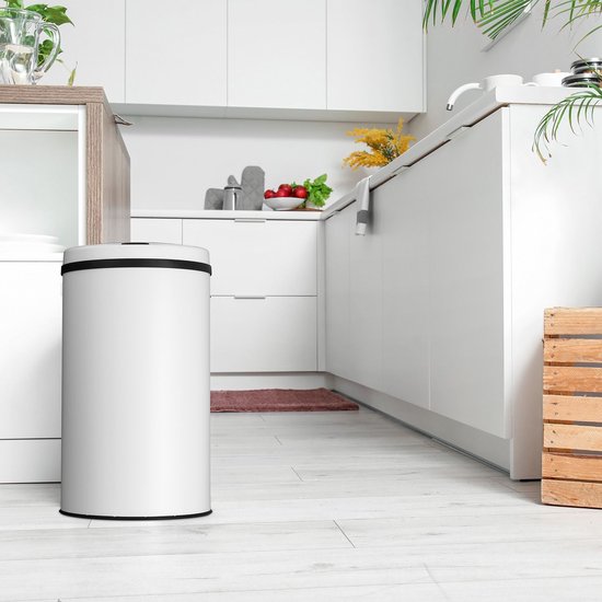Poubelle automatique / Poubelle à déchets / Poubelle à détecteur - 30 litres - Blanc - Rond