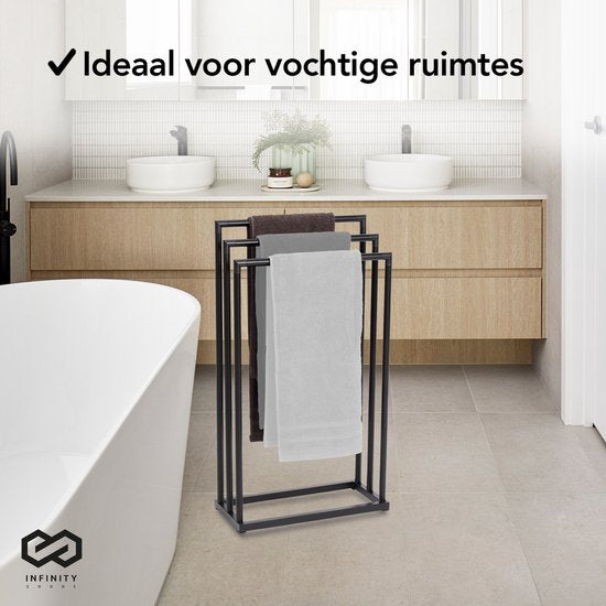 Infinity Goods Porte-serviettes - Salle de bain - 3 bras - Porte-serviettes - Freestanding - Metal - Black Mat