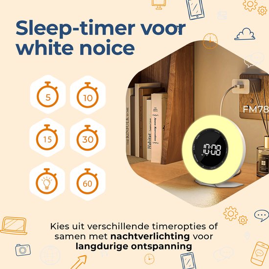 Denver Wake Up Light - Radio-réveil FM - Snooze - Réveil lumineux - Bruit blanc - CRL342