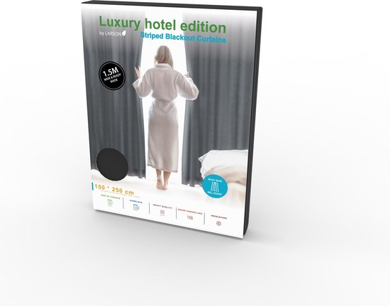 Larson - Luxury Hotel Series Rideau occultant - Motif à chevrons - Crochets - Gris foncé - 150 x 250 cm - occultant & prêt-à-porter