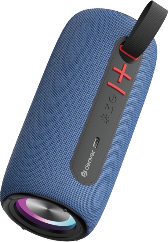 Denver Enceinte Bluetooth sans fil - Effets de lumière - Boîte à musique - AUX - Appairage TWS - BTL360 - Bleu