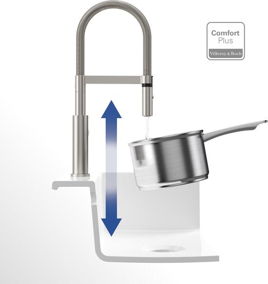 Villeroy & Boch Steel Expert 2.0 - Robinet de cuisine avec bec flexible et douchette extractible, acier inoxydable 928000LC