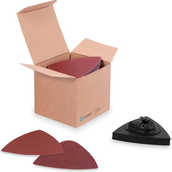 VONROC Set de papier de verre et de tampons de ponçage Delta - 80/82mm - 50 feuilles de grain 60, 80, 100, 120 et 140 - Universel