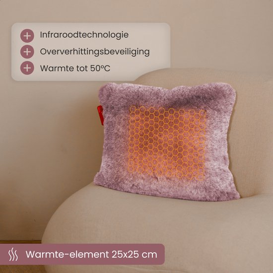 Auronic Heat Pillow - Teddy - 45x45 - Sans fil - Rechargeable - Oreiller électrique - Infrarouge - Rose