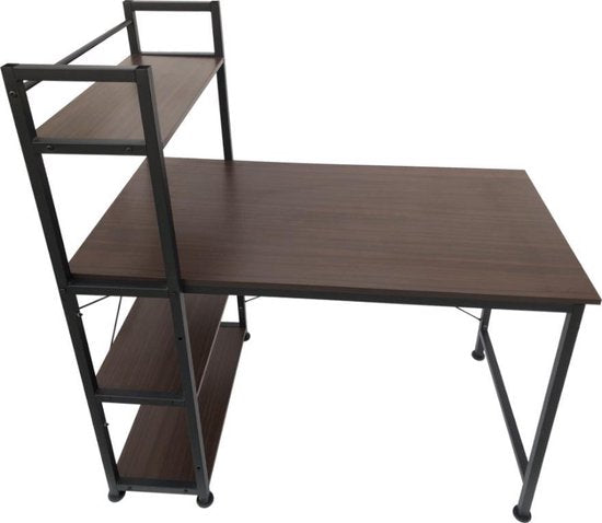 Bureau table informatique Robuste - 3 étagères de rangement - industriel vintage marron - métal bois