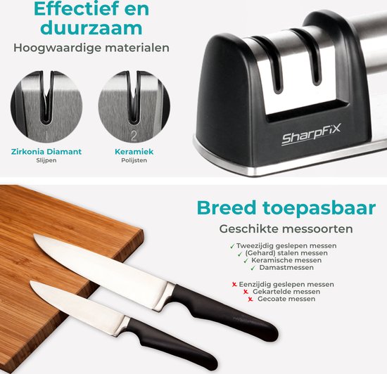 SharpFix 2-in-1 Couteau à aiguiser - Aiguisoir anti-dérapant pour couteaux - Aiguisoir pour piercing - Acier aiguisé - Acier inoxydable